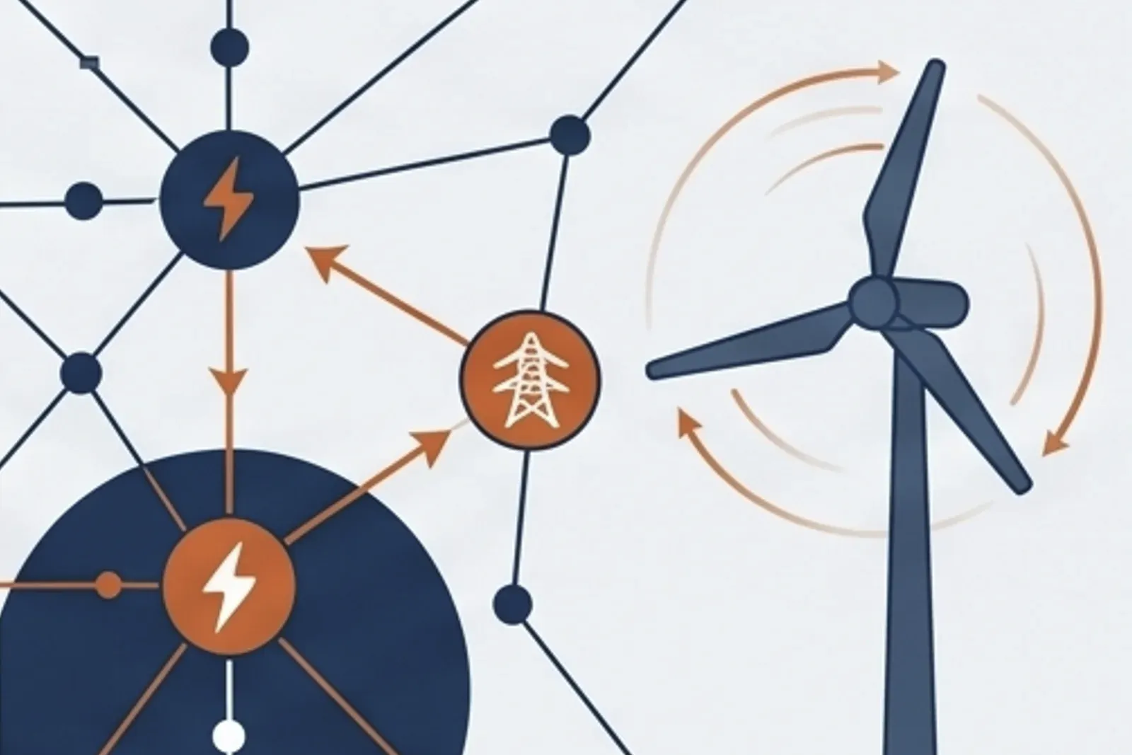 Power grid nodes with energy-flow patterns — energy sector identity illustration